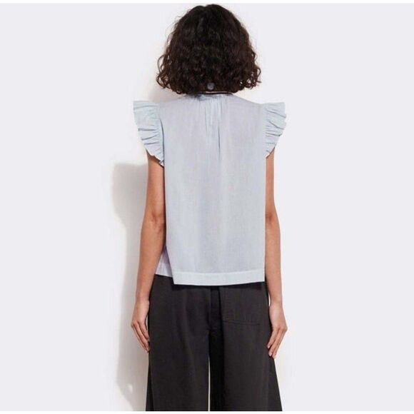 Sundry Size M Flutter Sleeve Button Top Rain Light Blue Short Sleeve - Picture 2 of 12